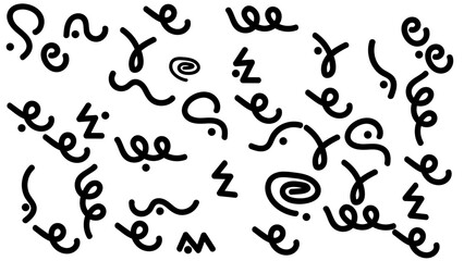 Hand Drawn Squiggle Icons Set. Trendy Organic Doodle Swirls & Wiggly Elements Vector Pack. Hand-Drawn Doodle Squiggles & Swirls Set Playful Abstract Black Line Elements.