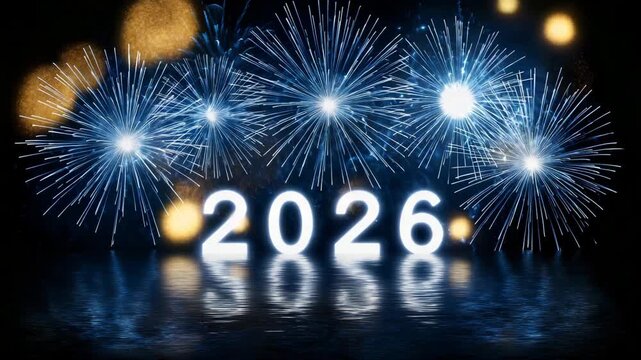 2026 New Year Fireworks Celebration Reflecting on Water Festive Countdown Celebration Background video