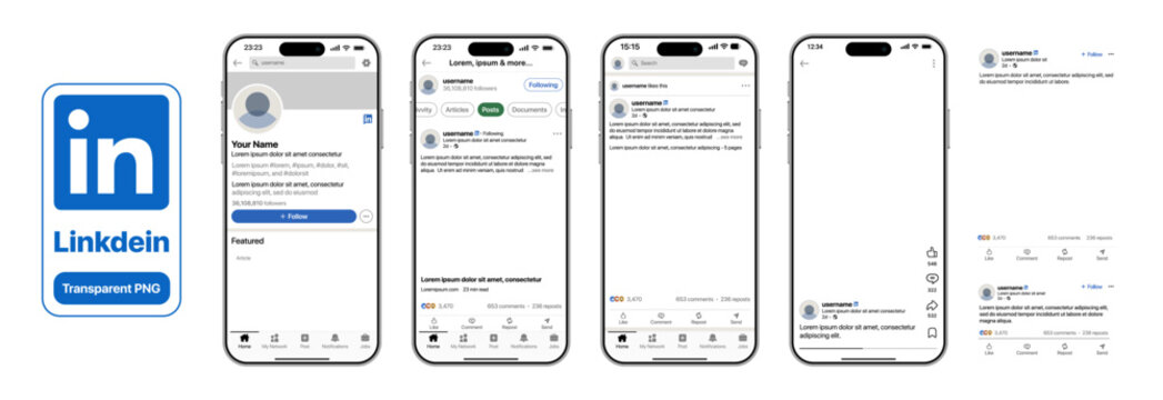 Linkedin Transparent PNG Post Job Feed showing complete carousel layout with detailed profile view job card insights comments tools and modern professional interface elements vector illustration