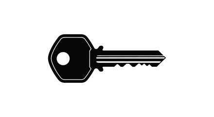 A simple black key graphic against a white background silhouette
