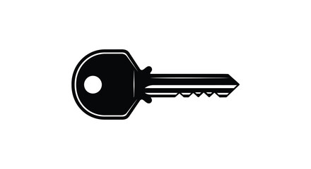 A simple black key illustration presented as a stark silhouette
