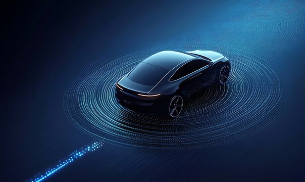 Electric car concept design in dark background autonomous vehicle futuristic