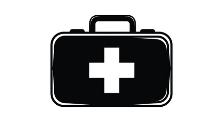 A black medical case with a white cross a striking silhouette