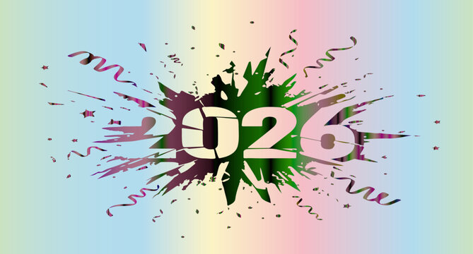New Year 2026 Celebration With Confetti Burst And Colorful Streamers.