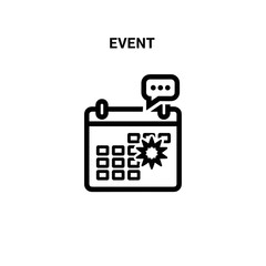 Event calendar icon with speech bubble and symbol of activity  
