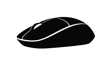 Simple black computer mouse icon with a curved design and white accent
