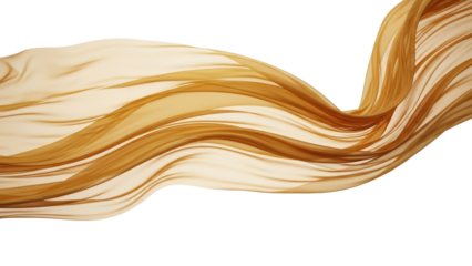 Golden Flowing Fabric Isolated on White, Abstract Background, Elegance