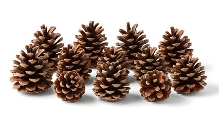 A set of natural pine cones isolated on white with clean lighting and detailed texture, ideal for Christmas themes, winter decorations, and seasonal design projects.
