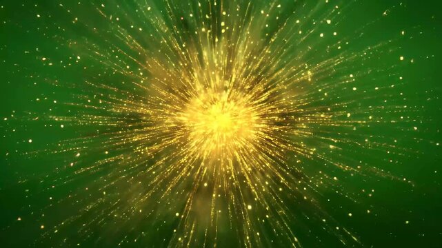 Bright golden explosion of light creating a vivid display against a green background during a festive celebration