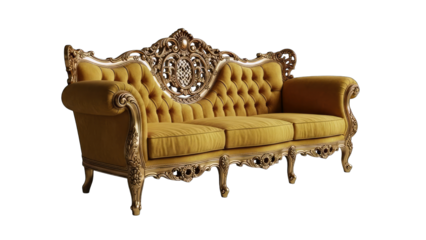 Ornate Yellow Sofa on White Background