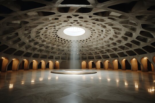 coffered concrete dome interior with central oculus