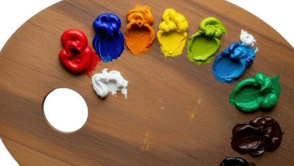 Palette with Colorful Oil Paint Swatches on White Background