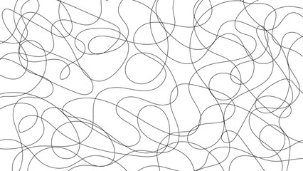 Minimal Black Line Scribble Pattern on White Background Featuring Continuous Curvy Hand-Drawn Strokes, Seamless Abstract Doodle Texture Ideal for Wallpapers, Fabric Prints, Packaging, Branding.