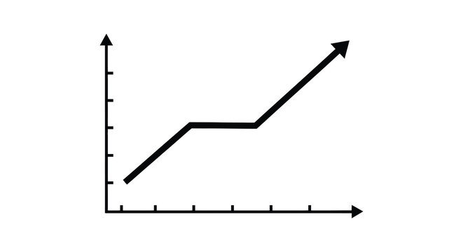 Simple line graph showing upward trend and flatline a black silhouette