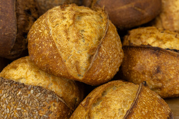 Assorted Healthy Sourdough Breads from Home Bakery. Artisan Bread Fresh from Oven. Rustic Homemade pastry