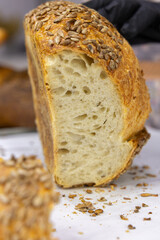 Assorted Healthy Sourdough Breads from Home Bakery. Artisan Bread Fresh from Oven. Rustic Homemade pastry