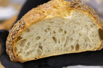 Assorted Healthy Sourdough Breads from Home Bakery. Artisan Bread Fresh from Oven. Rustic Homemade pastry