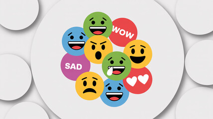 Vibrant collection of diverse reaction emojis illustrating user sentiment and emotional feedback for digital communication and social media analysis