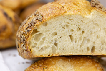 Assorted Healthy Sourdough Breads from Home Bakery. Artisan Bread Fresh from Oven. Rustic Homemade pastry