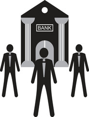 Stylized Bank Building with Business People Icons finance