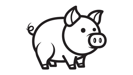 Fototapeta premium Simple black and white illustration of a pig standing alone