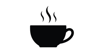 A simple black silhouette of a hot cup with rising steam