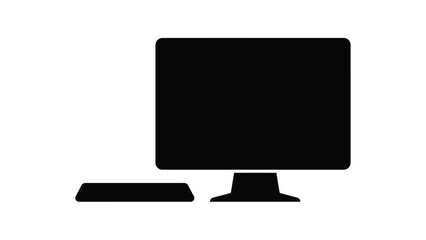 Simple black silhouette of a computer monitor and keyboard illustration