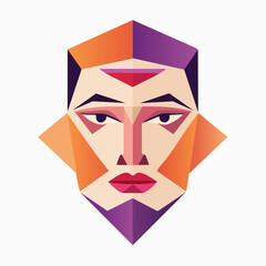 Geometric face illustration with vibrant colors and abstract shapes, showcasing a woman's portrait in a modern art style