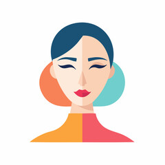 A serene digital illustration of a woman with closed eyes, showcasing vibrant colors and a minimalist style, presented in a flat graphic format from a frontal viewpoint