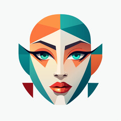 Vibrant Geometric Portrait of a Woman's Face with Angular Features and Bold Colors