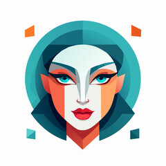 Geometric illustration of a woman's face with vibrant colors and abstract shapes