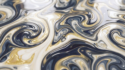 Abstract Swirling Marbling Texture with Gold and Dark Blue fluid