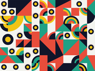 Colorful abstract seamless vector pattern illustration with geometric rainbow shapes and bright retro style decoration