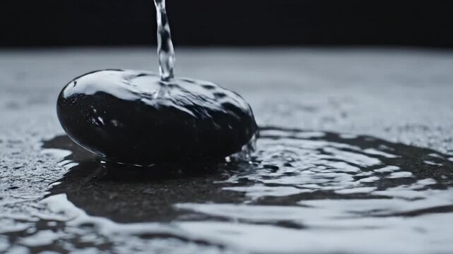 Water flowing over dark smooth stone surface purity clean liquid