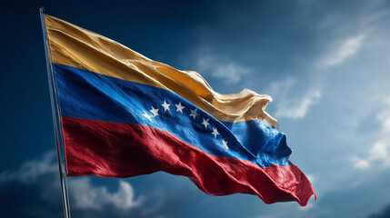 venezuelan flag waving in the wind in blue sky venezuela