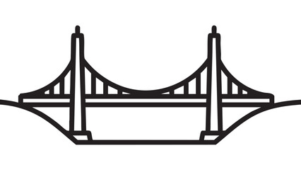 A simple black and white illustration of a suspension bridge against a plain white background viewed from the side