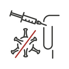 vaccination against viral infections icon, stop virus, vaccine injection, vaccination icon, patient immunization about flu, vaccine inject, ban epidemic, thin line web symbol - editable stroke vector 