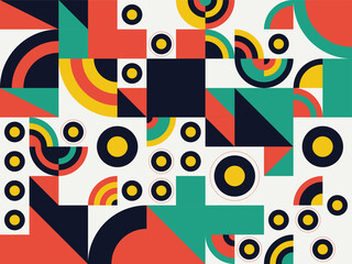 Colorful abstract retro vector seamless pattern illustration with bright circle shapes and floral ornament design