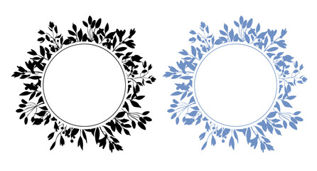 Vector circular silhouette wreaths made of various wildflowers, a clean linear floral frame set designed for posters, cards, wall decor and elegant monogram compositions