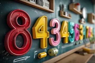 Colorful numbers displayed on a classroom wall used for teaching math concepts to students
