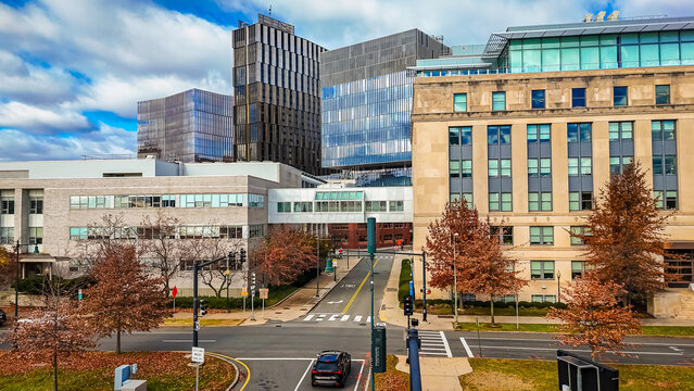 MIT Campus Buildings in Cambridge with Modern and Classical Architecture