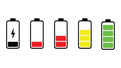 Battery charge level vector icons set for energy and UI design