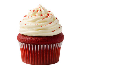 Red Velvet Cupcakes with Cream Cheese Frosting on Transparent Background, Realistic red velvet cupcake with vibrant red frosting swirled on top, detailed texture, isolated on transparent background