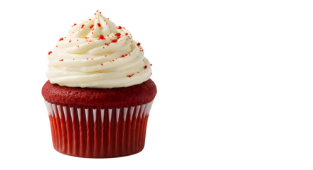 Red Velvet Cupcakes with Cream Cheese Frosting on Transparent Background, Realistic red velvet cupcake with vibrant red frosting swirled on top, detailed texture, isolated on transparent background