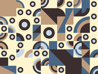 Abstract retro seamless vector pattern with colorful geometric circles and line art decoration