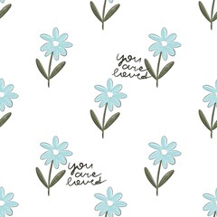 seamless pattern with cartoon flowers. hand drawing. design for fabric, print, textile, wrapper