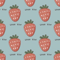 Seamless pattern with cartoon strawberries. colorful illustration. hand drawing, flat style. design for fabric, print, textile, wrapper