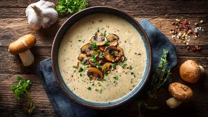 Creamy Mushroom Soup with Fresh Herbs and Spices