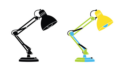 A comparison of a black and yellow adjustable desk lamp illustration