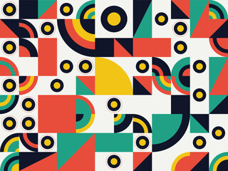 Seamless retro geometric pattern vector set with colorful circles for wallpaper or textile design